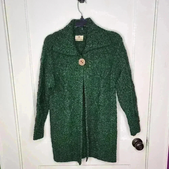 Carraig Donn Cardigan Women's Sz Small Green Sweater Pure New Wool One Button - Picture 1 of 5
